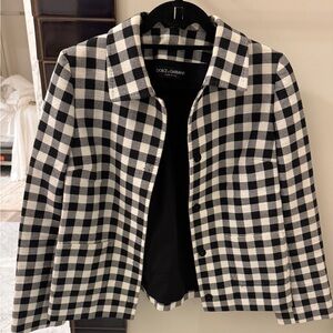 Dolce & Gabbana Women's Black and White Gingham Plaid Blazer made in Italy